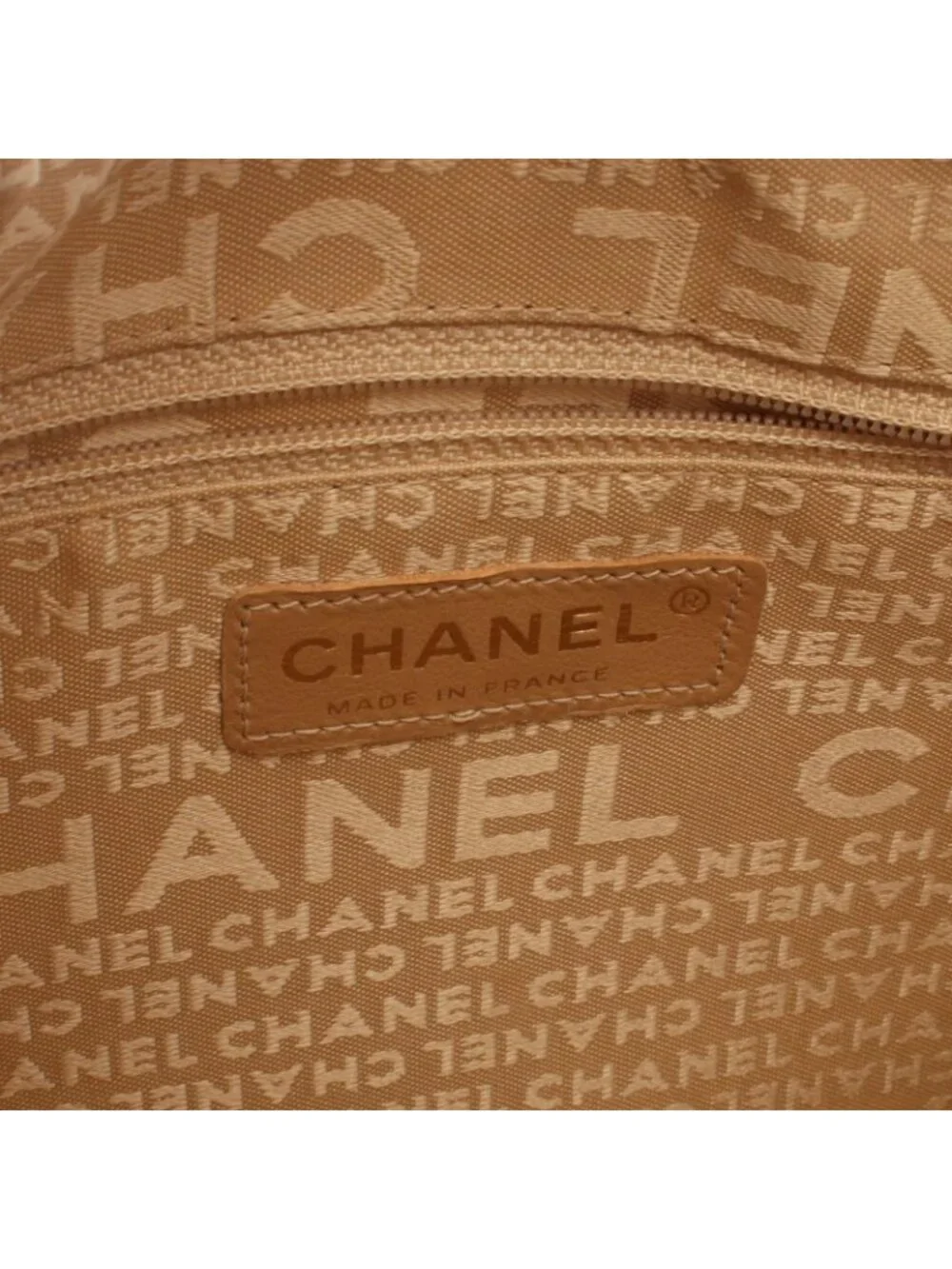 Chanel Shoulder Bag Choco Bar CC Logo Beige Leather